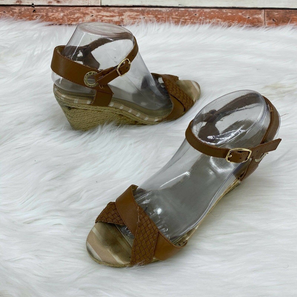 Sperry Women's Open Toe Espadrille Rope Wedge Sandals Size 8.5 Brown Tan Leather - Picture 4 of 8